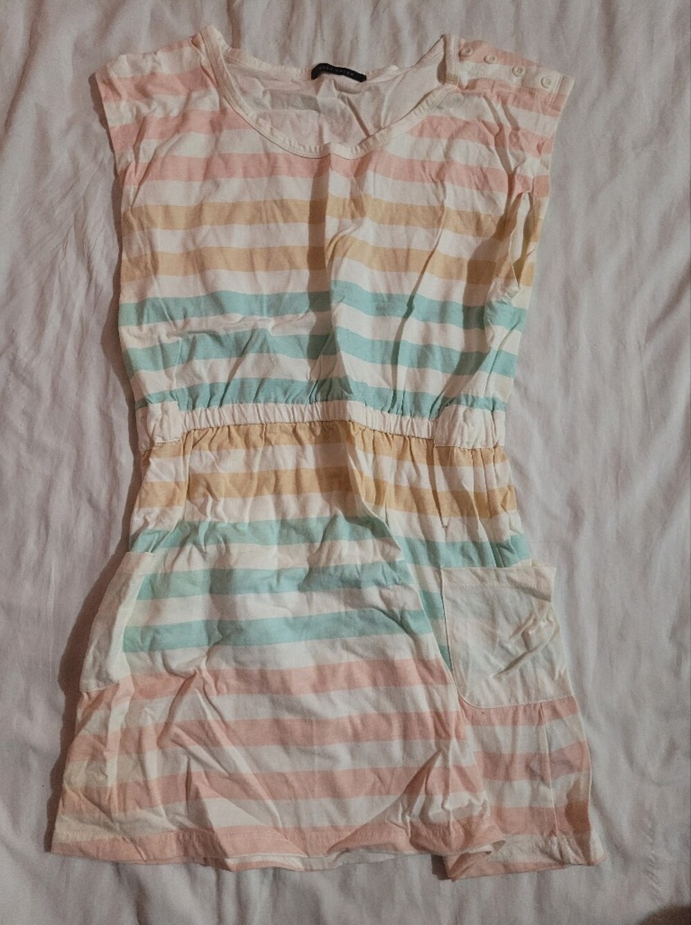 Suzy Shier Pastel Striped Girls Overalls - Pink, Yellow, Mint, White
